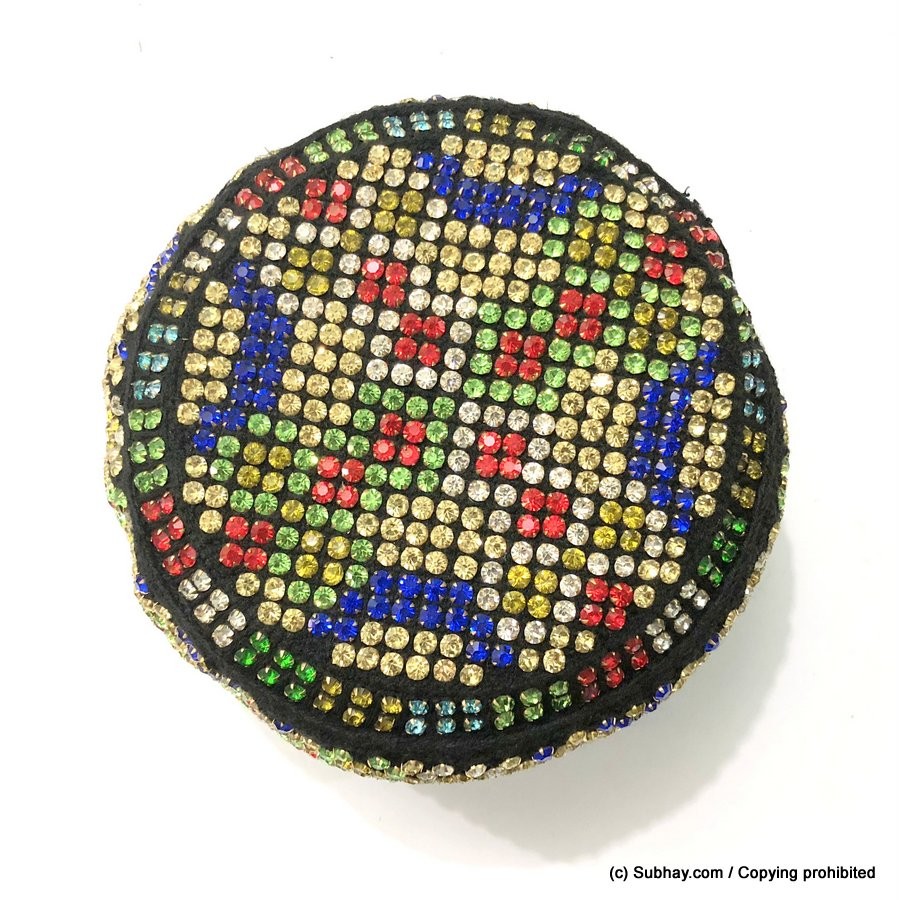 Multi Color Round Full Sindhi Nagina /  Zircon Cap or Topi MKC-569